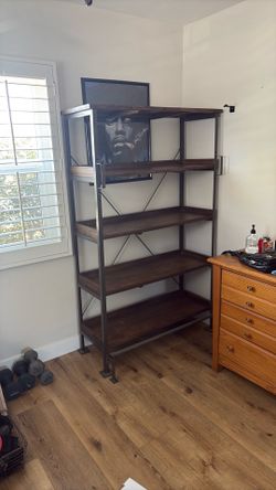 Industrial Wood & Metal 5-Tier Bookshelf / Display Shelf