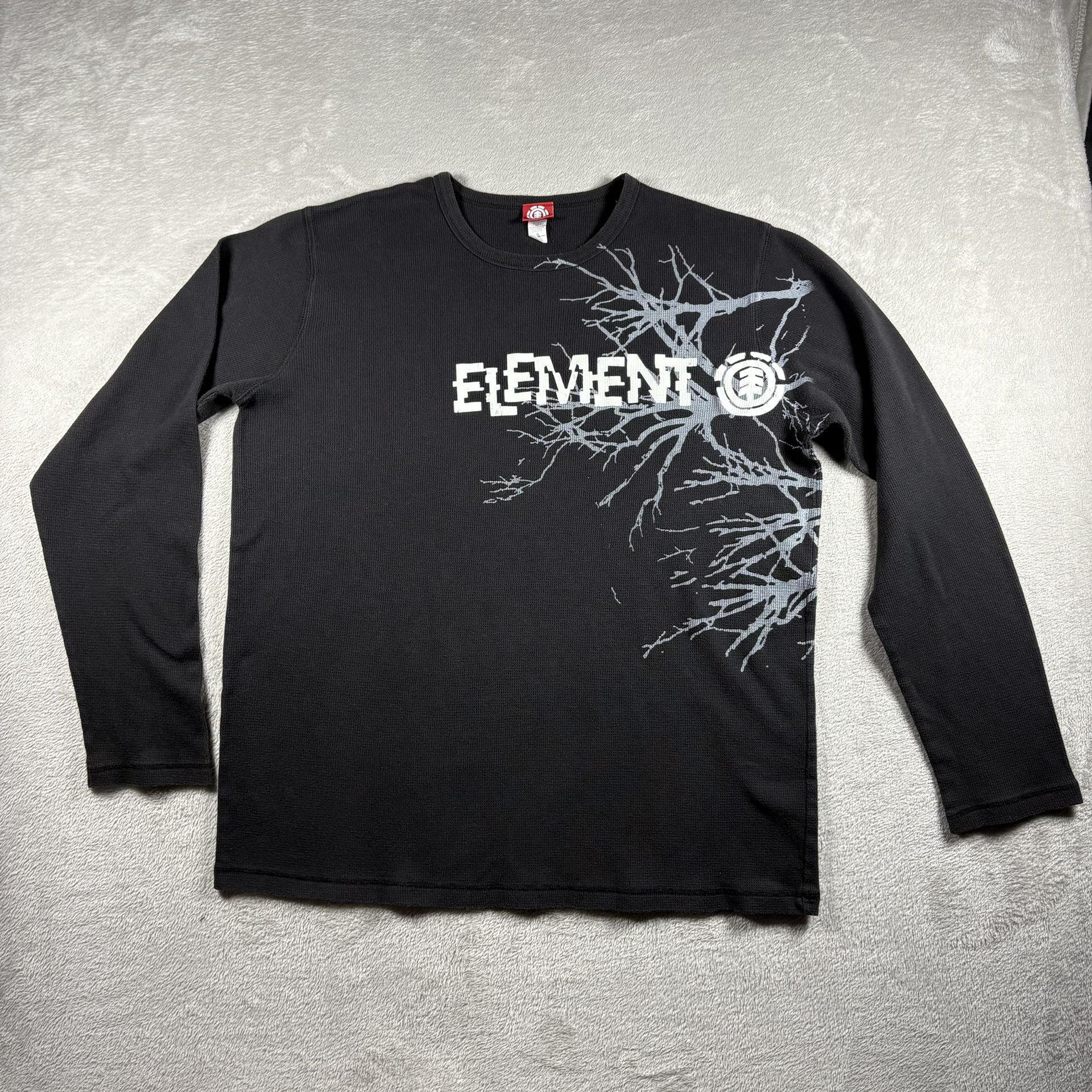 Vintage Y2k Element Men’s 2XL Black Waffle Knit Long Sleeve Thermal Grunge #2836