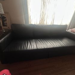 Black Leather , Futon Sofá 