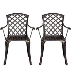Patio Dining Chairs with Armrests Weather Resistant Cast Aluminium Bistro Chairs Outdoor Metal Chairs for Garden Lawn Porch Backyard Pool Lattice Weav