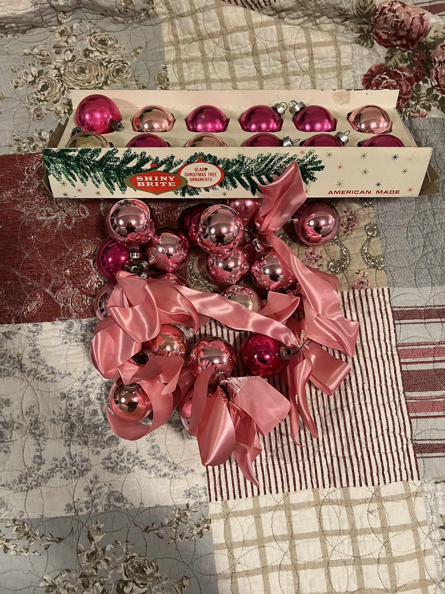 Vintage Lot Shiny Brite & Poland Pink Mercury Glass Christmas Ornaments