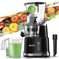 Aeitto Cold Press Juicer, Juicer Machines with Large Feed Chute, Large Capacity, Slow Masticating Juicer for Fruits and Vegetables, Self Feeding for J