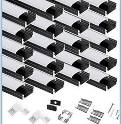 hunhun 20-Pack 6.6ft/2Meter U Shape Black LED Aluminum Channel System with Milky Cover