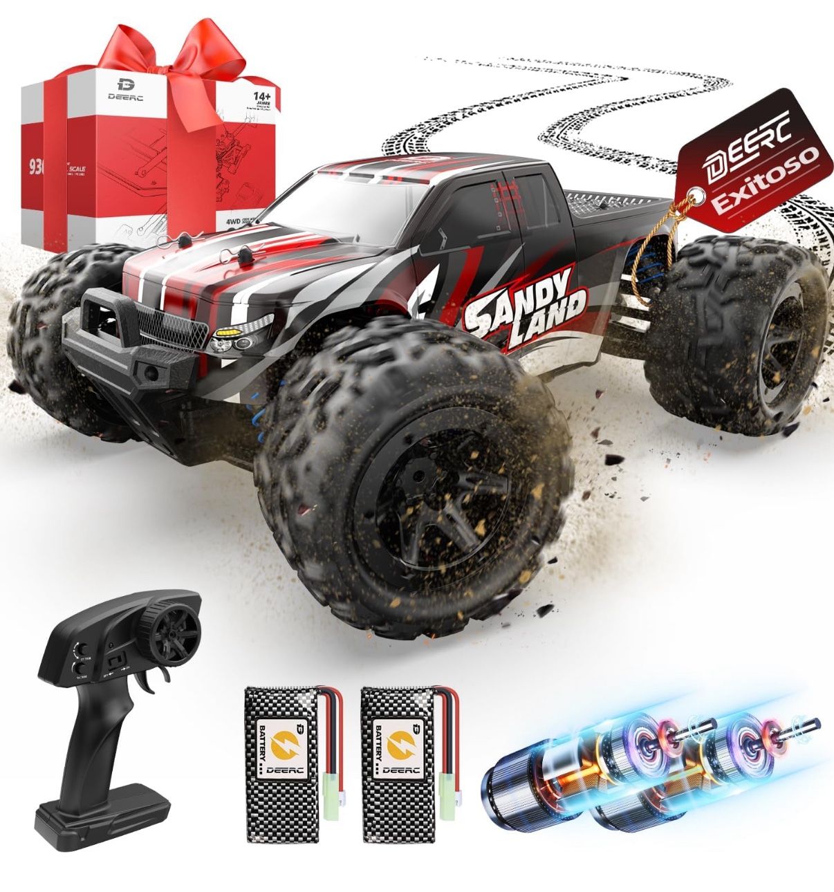 DEERC Remote Control Car High Speed RC Cars for Kids Adults 1:16 Scale 40 KM/H 4WD Off Road Monster Trucks,2.4GHz All Terrain Toy Trucks with 2 Rechar