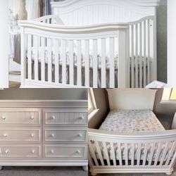 White Wood Convertible Crib and Dresser Set