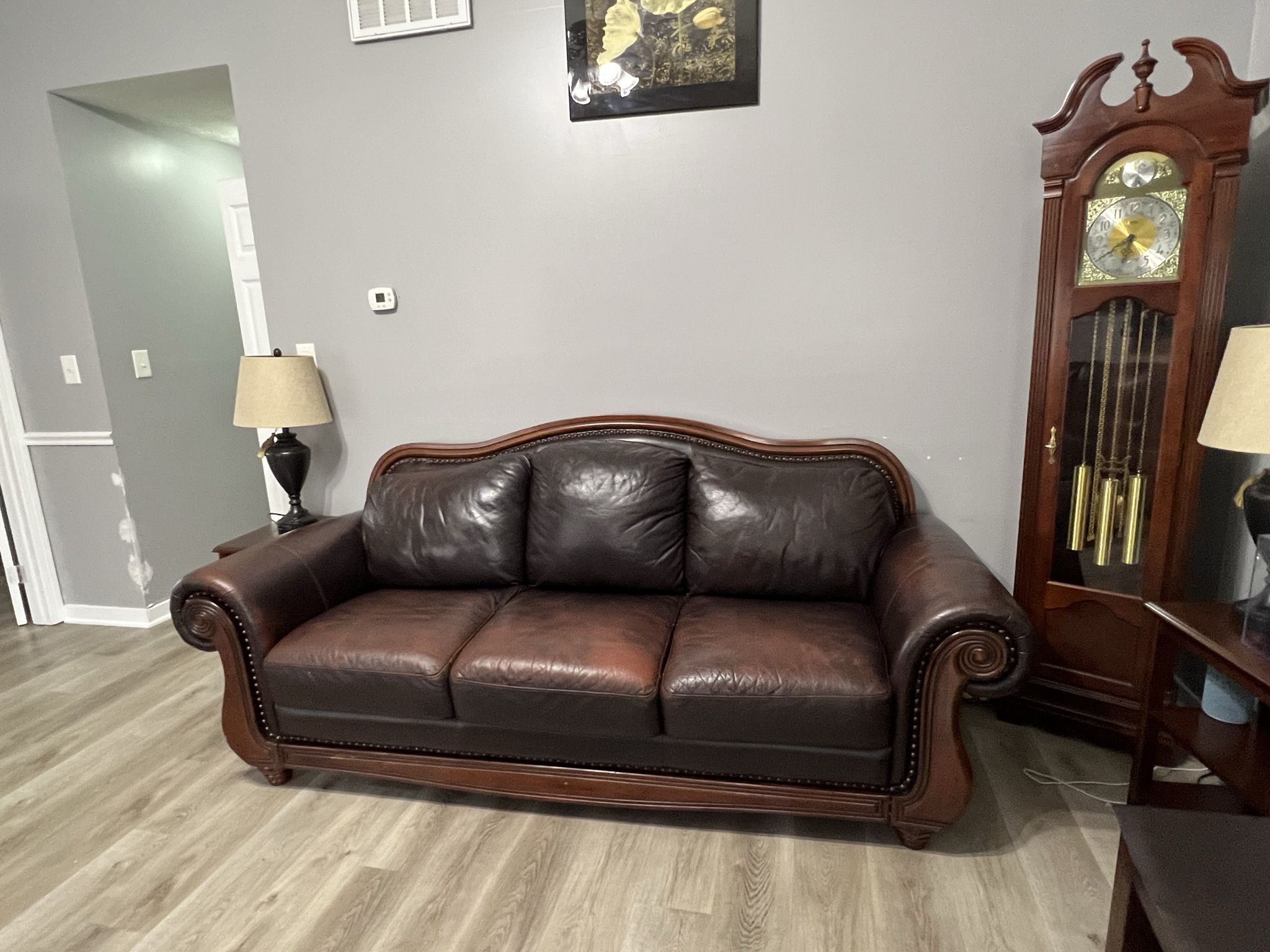 Leather Couch  Brown Color( Includes Set Of Two Sides Tables )