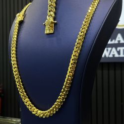 MIAMI CUBAN LINK CHAIN + BRACELETS 14K GOLD OVER SILVER