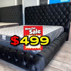 Queen Size Black European Bed With Ortho Mattress 