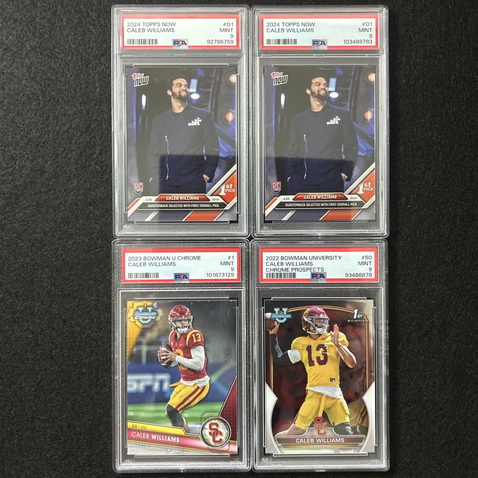 Caleb Williams PSA 9 Rookie Lot (4) 2022 2023 Bowman 2024 Topps RC NFL Bears USC