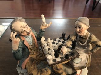 Lefton Old couple playing chess figurine porcelain