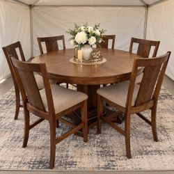 Round Wood Dining Table with 6 Chairs