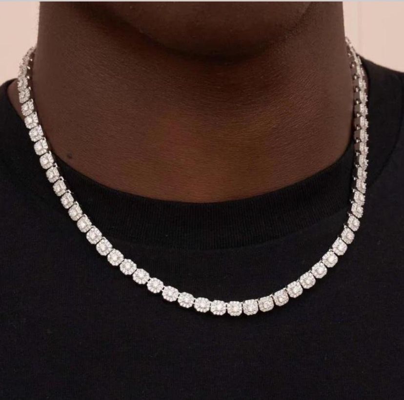 White Gold Clustered Tennis Chain 