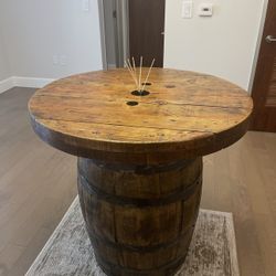 Wooden barrel.