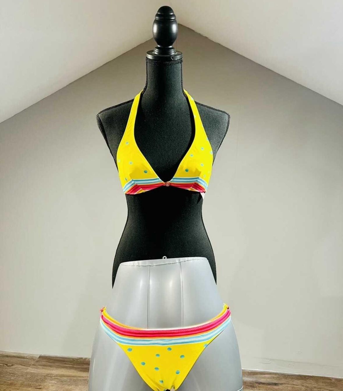 Small Yellow Blue Pink Bikini Top Bottom