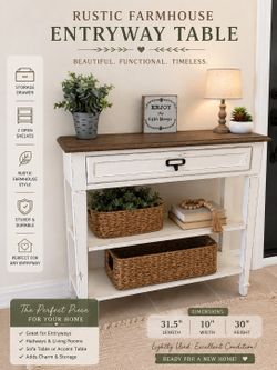 Rustic Farmhouse Entryway Console Table w/ Real Drawer that Opens & Storage Shelves-LIKE NEW(used)