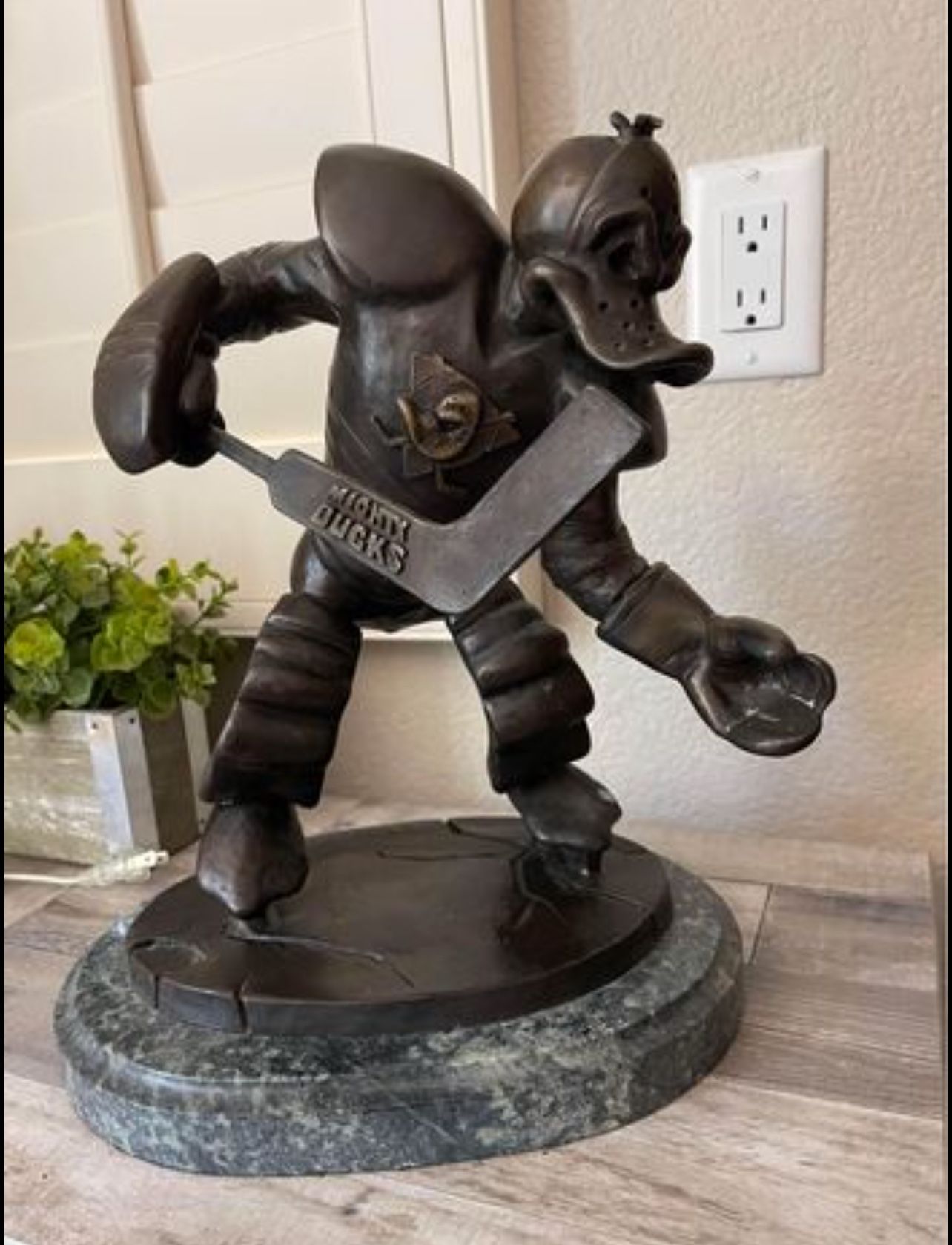 THE MIGHTY DUCKS MASCOT WILD WING "DEFENDING THE POND" LIMITED EDITION BRONZE SCULPTURE.