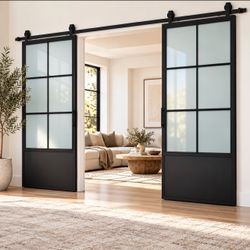 60” x 84” Frosted Glass Double Barn Doors