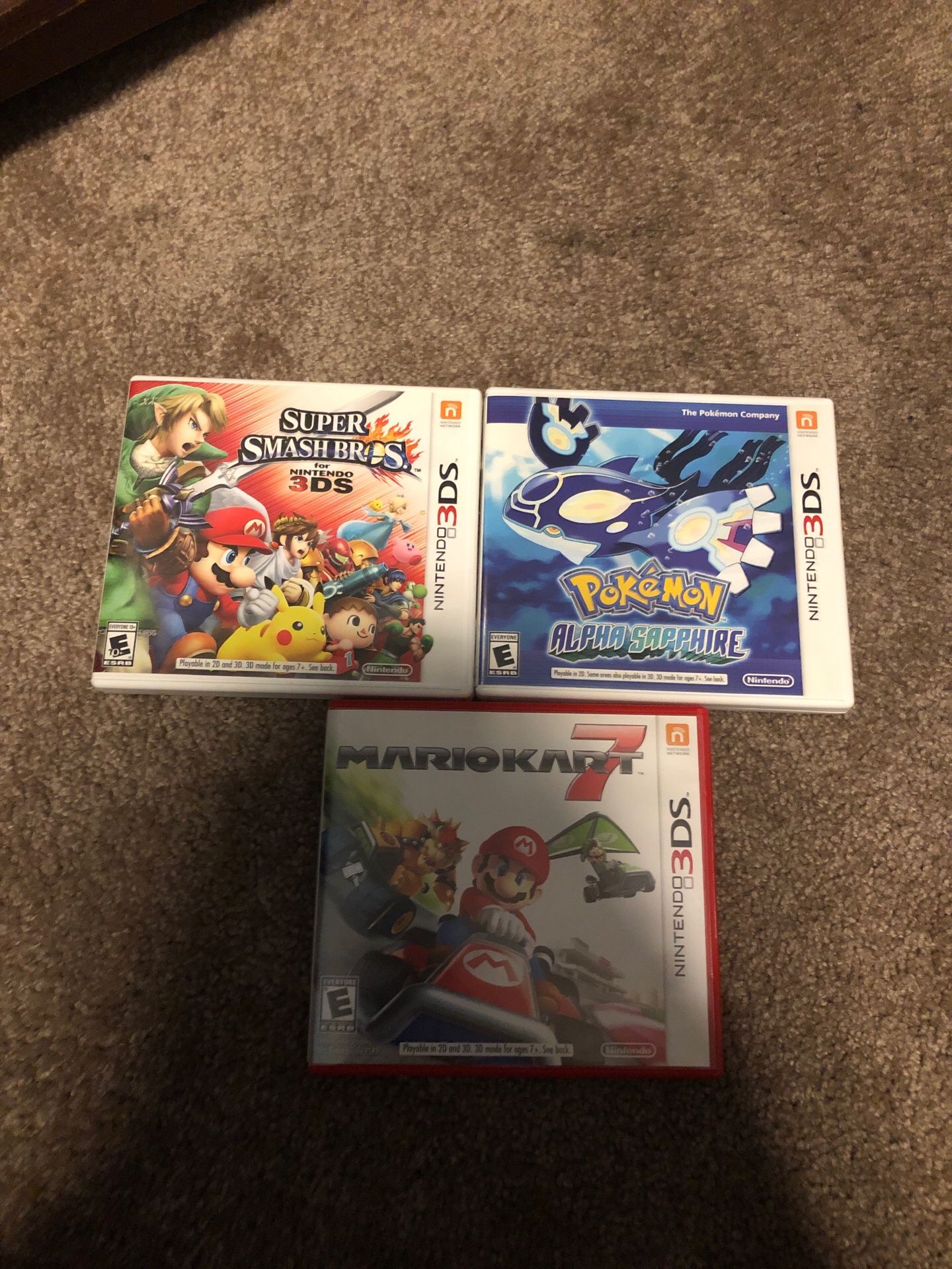 Nintendo 3Ds games! Super Smash, Pokémon Alpha and Mario Kart 7. Been opened but never been use