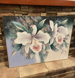 Beautiful Vintage ‘80’s Hand-painted Iris Flowers with Acrylic Paint On Canvas