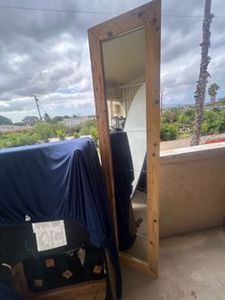 Full-Length Floor Mirror with Wood Frame