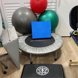 Trampoline, Medicine Balls (3), Steps, Stability Cushion, Bouncing Round 