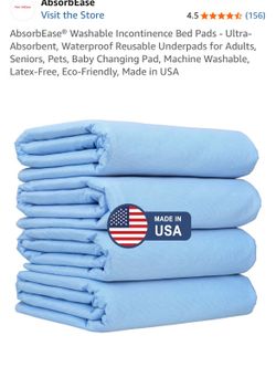 AbsorbEase® Washable Incontinence Bed Pads, Waterproof Reusable Underpads set of 4 NEW