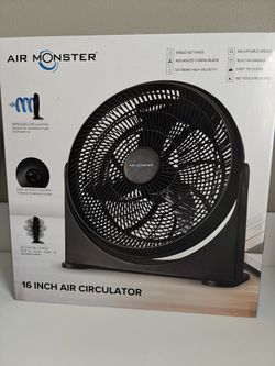 “NEW” AIR MONSTER, 16in 3-SPEED "CYCLONIC" ADJUSTABLE TILT FLOOR FAN (Black).🌞💨🆒♥️