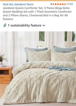 JOIEDOMI new 3 PCS beige BoHo queen bed set