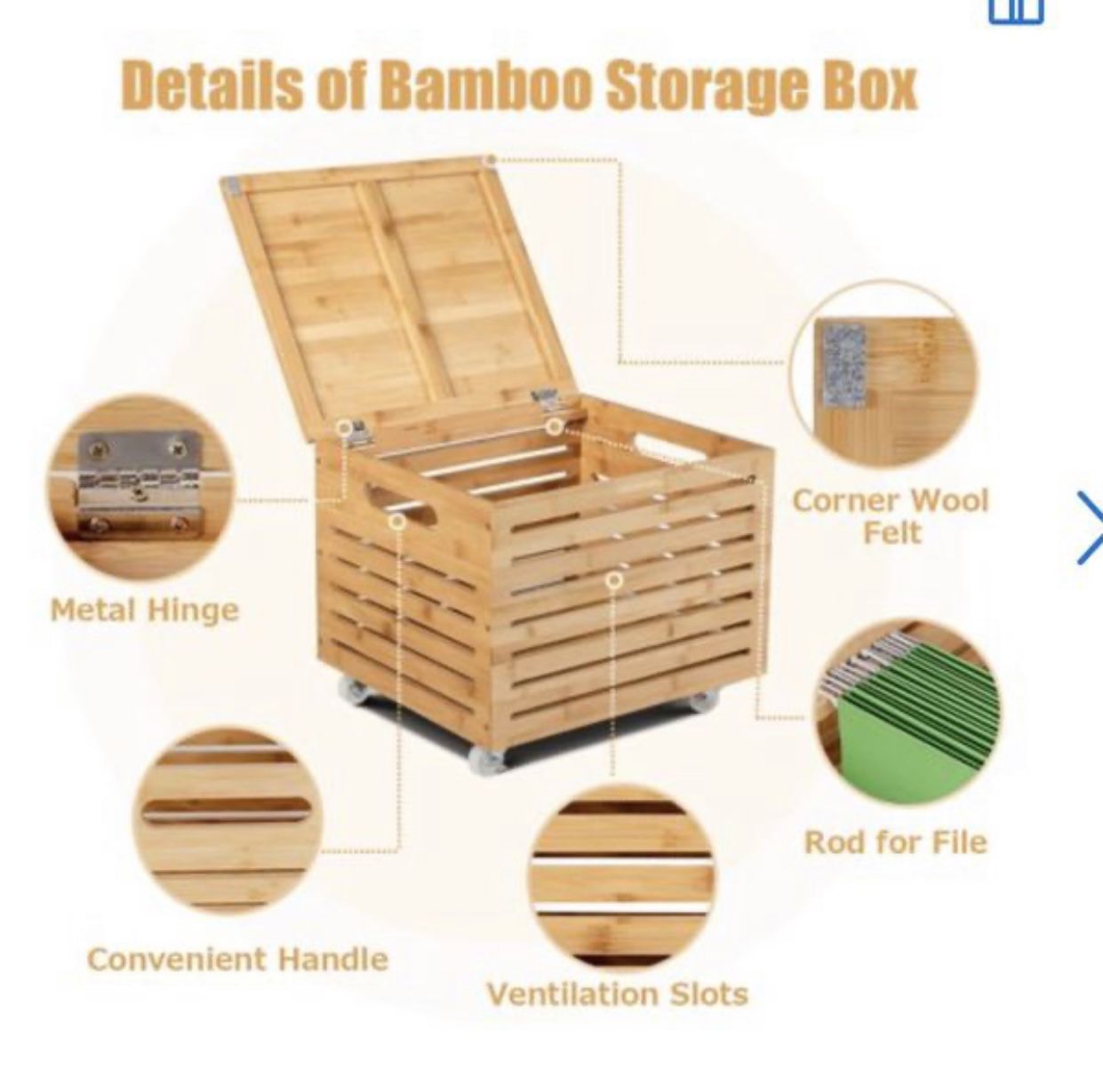 Bamboo Rolling File Storage Organizer Box Wood Hanging Filing&Storage Office Box