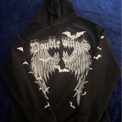 DOUBLE WING HOODIE/BLACK/WHITE/ SIZE:M