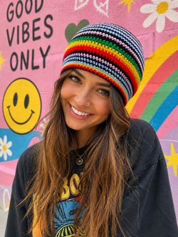 Handmade Crochet Rasta Beanie Hat Striped Reggae Boho Hippie Knit Skull Cap Festival Unisex Winter Colorful Vintage Style Tam Jamaican Slouchy Streetw