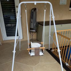 Baby Swing with Stand, Swing Set for Infant, Outdoor Indoor Swing Set with Canvas Cushion Seat
