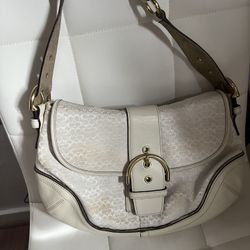 White/gold Coach Soho Bag