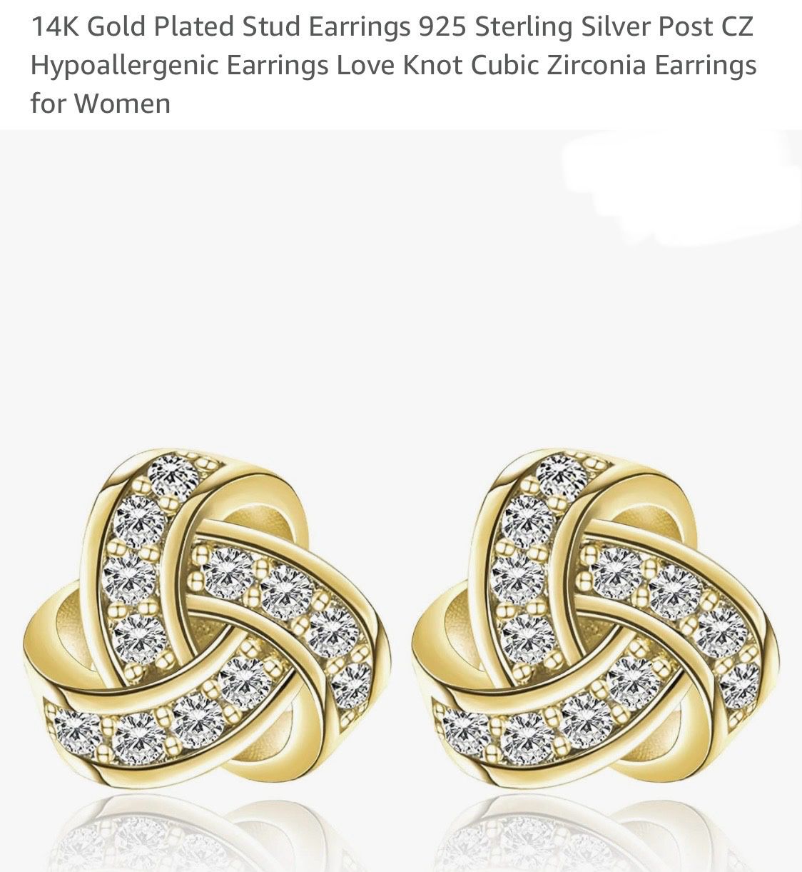 14K Gold Plated Stud Earrings 925 Sterling Silver Post CZ Hypoallergenic Earrings Love Knot Cubic Zirconia Earrings