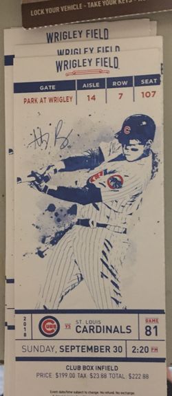 Chicago Cubs vs St. Louis Cardinals 9/30 at 220pm 2 tickets club box infield 7th row!!!