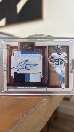 Panini 2023 One Football Tyjae Spears Titans RC Dual Patch Auto #50 number 01/49
