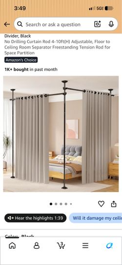 Black Floor to Ceiling Tension Curtain Rod