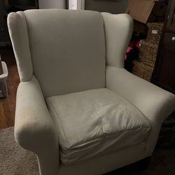 Queen Anne Wingback Chairs Removable Slip Covers/ Without Covers White Fabric  The Pair $100