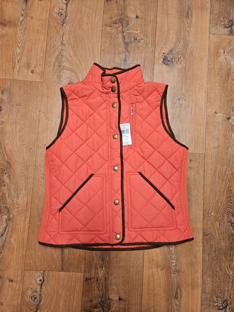 NEW Lauren Ralph Lauren Vest Womens Large Full Zip Snap Crest Diamond Quilted