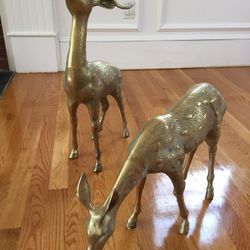  Vintage Mid-century Brass Deer Set