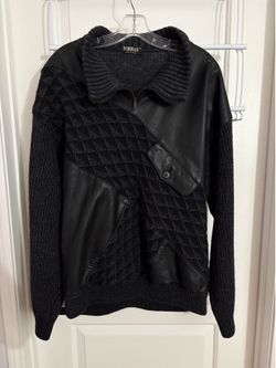 Rare Vintage Torras Spain Leather and Wool Sweater Size 42 Men’s Medium