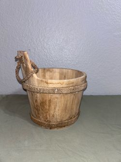 Rustic Wooden Bucket Planter Decorative Container