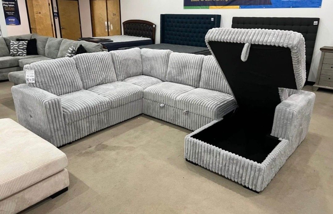 Take Home Pay Later Only $39 Down Payment 🌟Pull Out Sleeper Sectional Couch W Storage Color Options