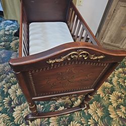 Green Frog Art Victorian Antique Style Old World Cradle Baby Mini Crib
