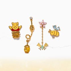 Disney Winnie the Pooh Gold and Multicolor Earrings Set