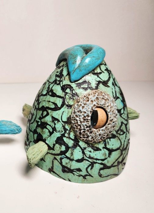 Turquoise Wood Fish Head Art Coastal Folk Art by The Sea Of Odd of CastawaysHall