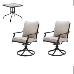 TWO SWIVEL CHAIR CUSHIONS AND TABLE BRAND NEW