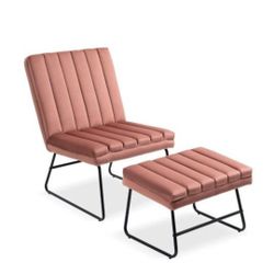 Modern Lazy Lounge Chair, Upholstered Sofa Chair with Ottoman, Single Leisure Chair with Adjustable Back