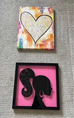 2-Piece Inspirational Wall Art Set – Heart Canvas & Framed Girl Silhouette