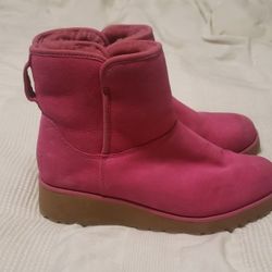 UGG Kristin Pink Winter Wedge Platform Shearling Boots 7.5